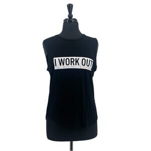 CHRLDR Women’s Black Graphic “I Work Out Just Kidding I Take Naps” Tank Top Sz S
